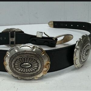 Vintage Black Leather Nocona Silver Concho Belt - Size: 28